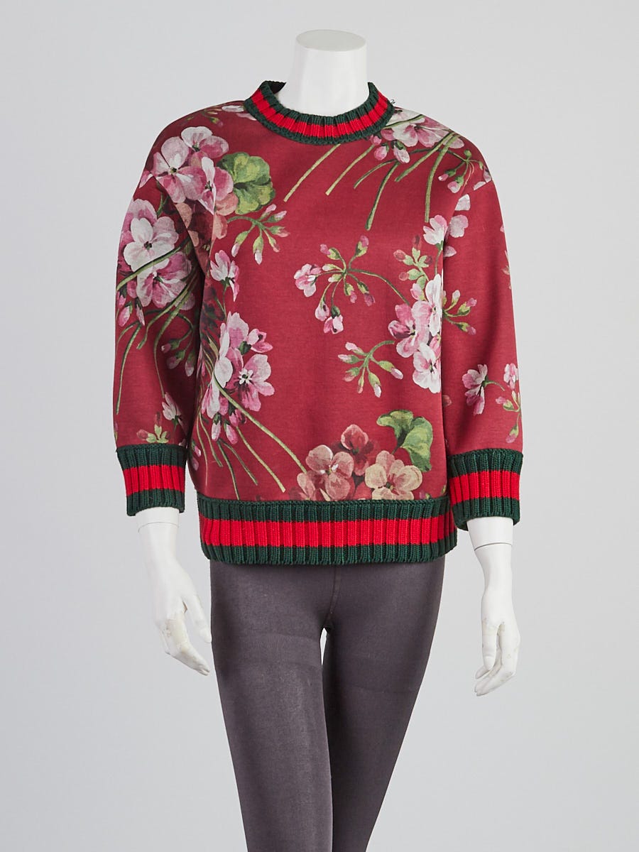 Gucci Red Blooms Print Jersey Sweatshirt Size S - Yoogi's Closet