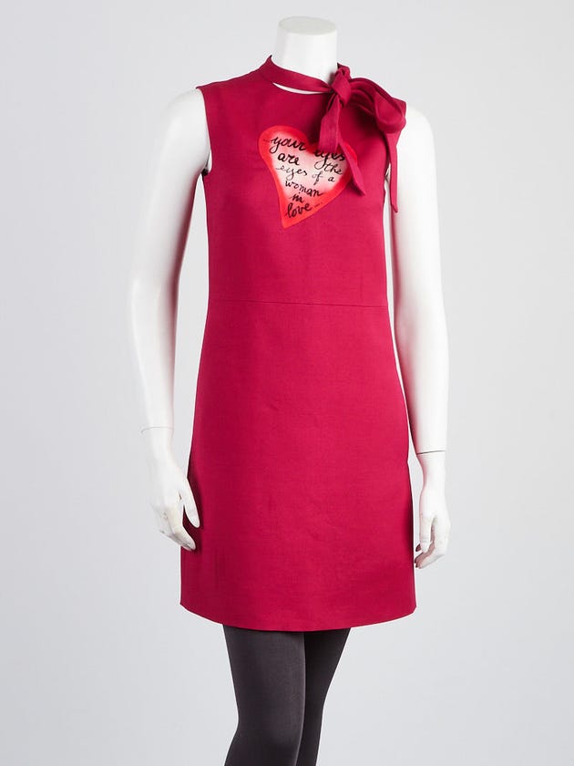 Valentino Fuchsia Wool/Silk Blend Heart Print Dress Size 2/36