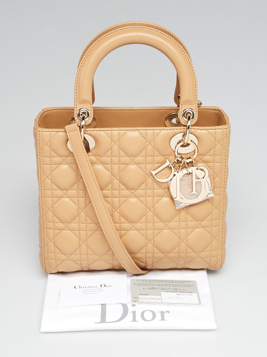 Christian Dior Beige Cannage Quilted Lambskin Leather Medium Lady
