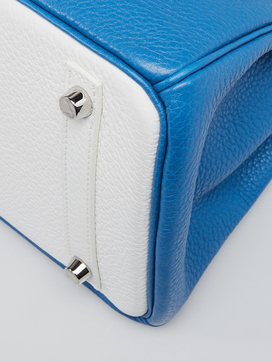 Hermes 30cm Mykonos Blue Swift Leather Palladium Plated Lindy Bag