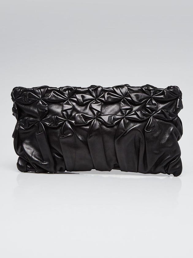Prada Black Royal Calfskin Leather Diamond Pleated Pochette Clutch Bag BP0203