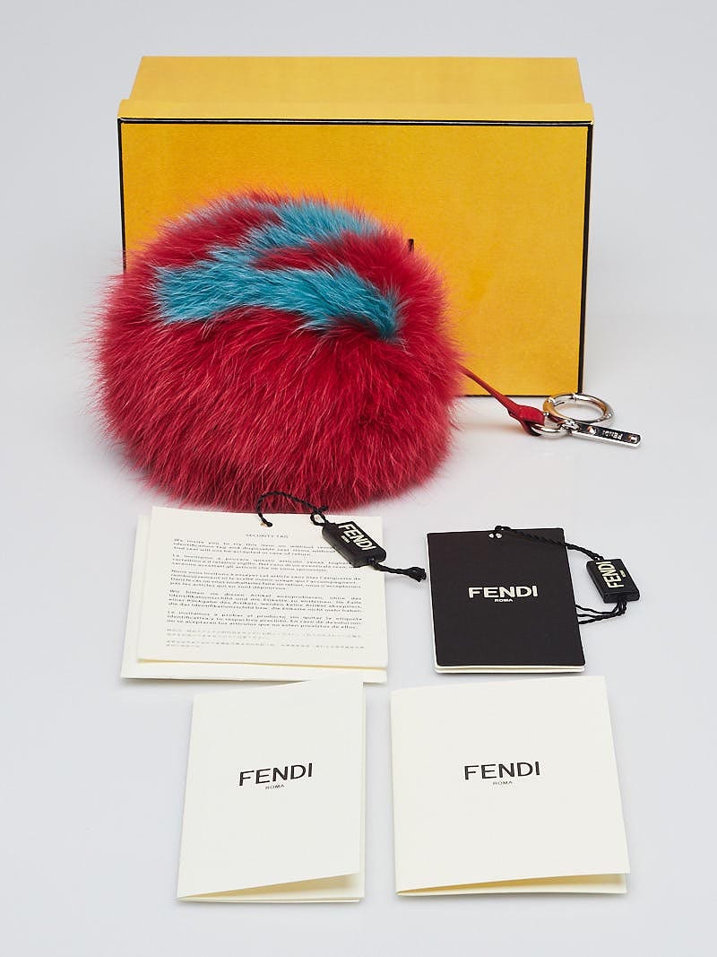Fendi Pink/Blue Fox Fur Alphabet N Ball Key Hold and Bag Charm