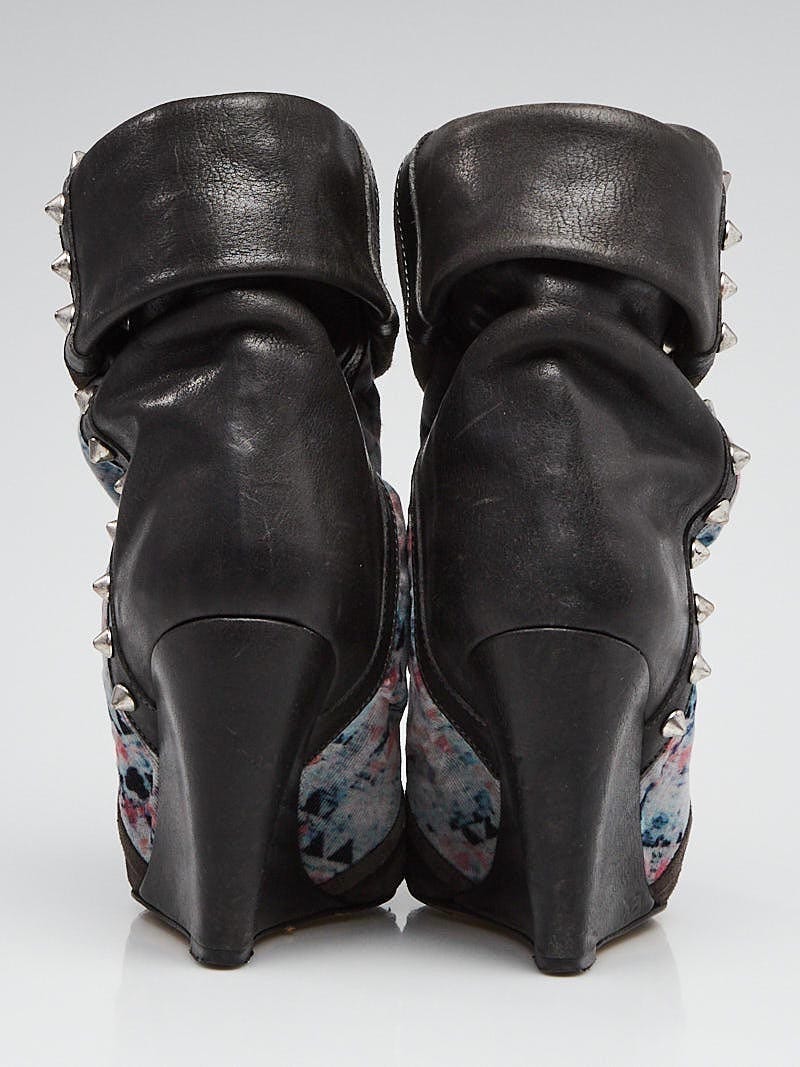 Isabel Marant Gunmetal Leather and Printed Corduroy Kate Isabel Marant Gunmetal Leather and Printed Corduroy Kate