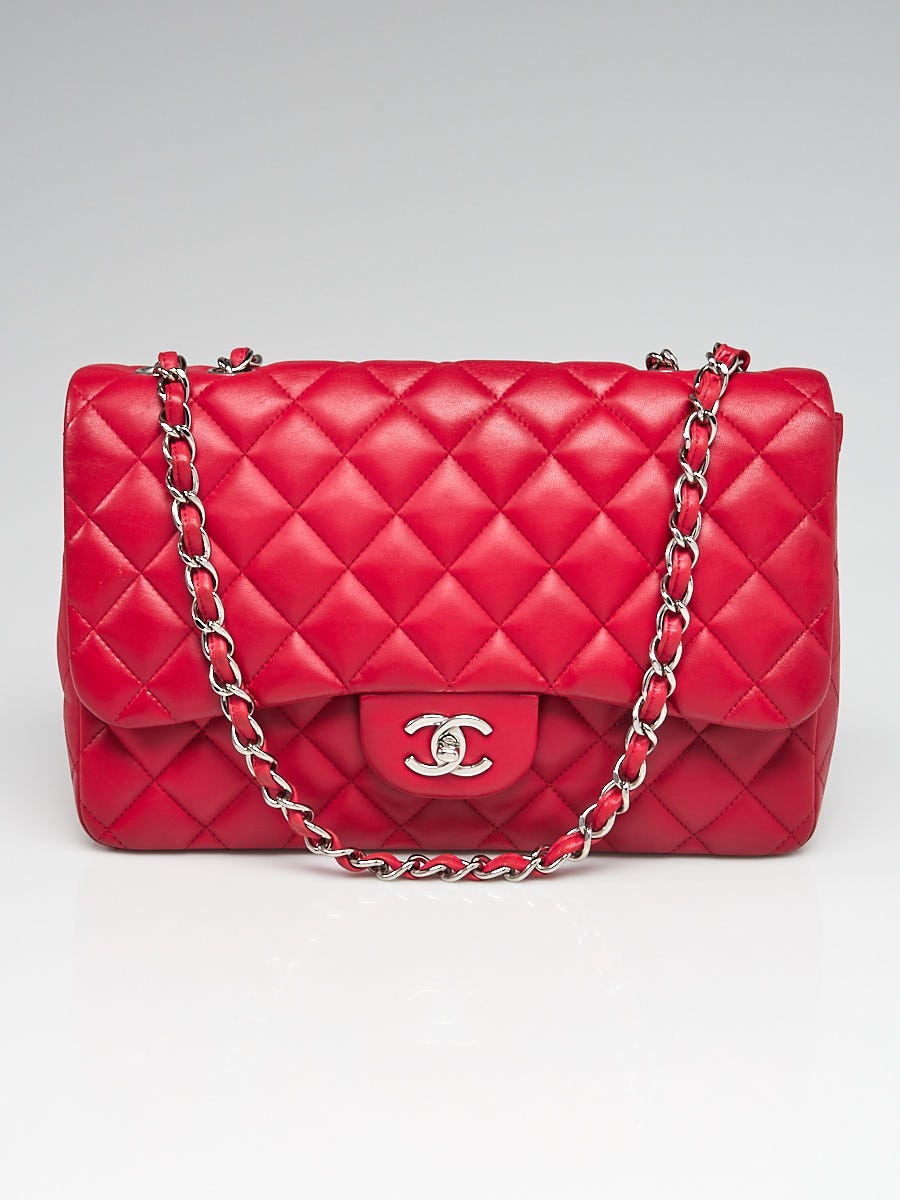 Chanel Dark Pink Quilted Lambskin Leather Classic Jumbo Double Flap Bag - Yoogi's  Closet