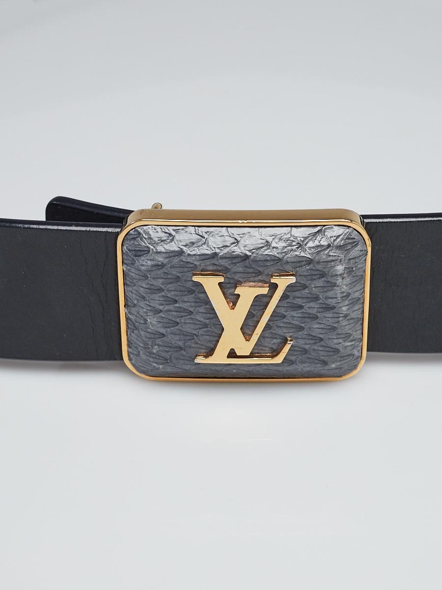 Louis Vuitton Black Leather/Grey Snakeskin LV Belt Size 85/34