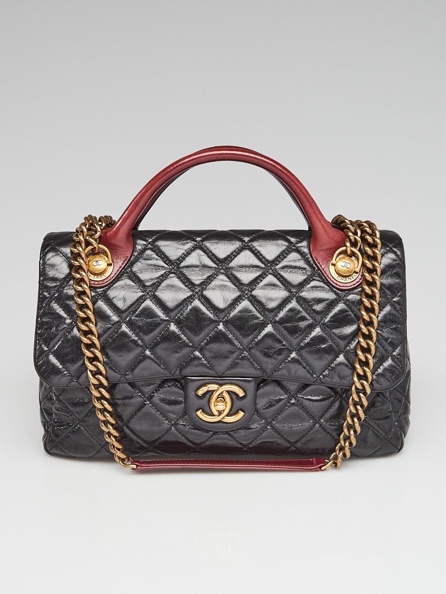Chanel Black Quilted Glazed Leather Medium Castle Rock Top Handle Bag