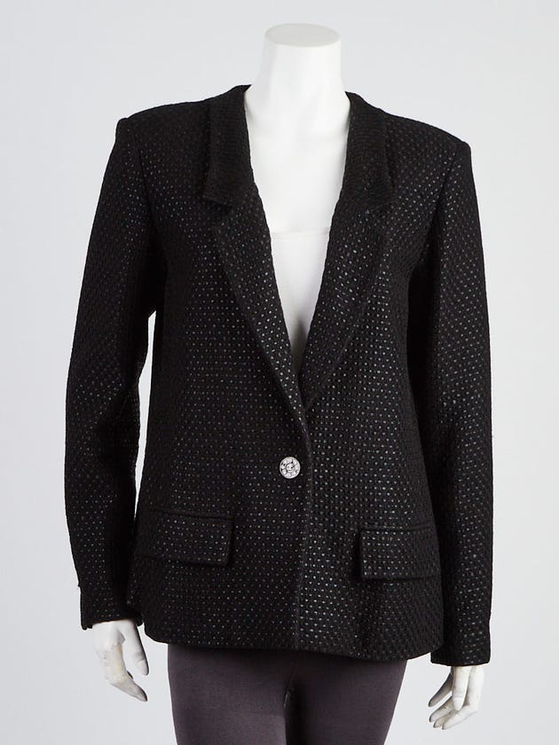 Chanel Black Tweed Polyester Blazer Jacket Size 10/42
