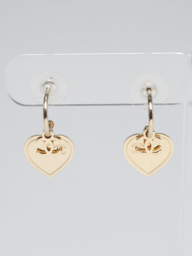 Chanel Goldtone Metal Heart and CC Drop Earrings