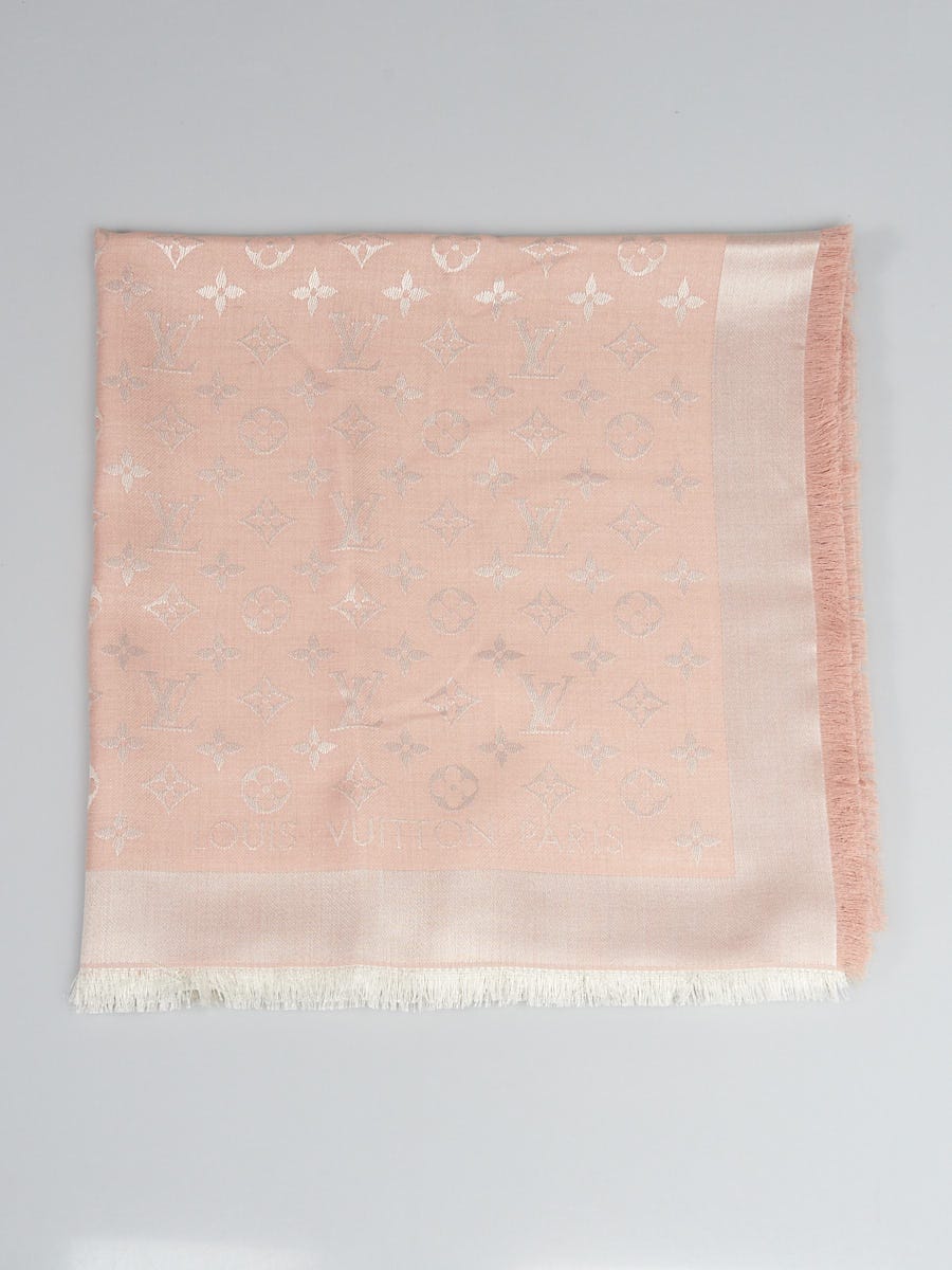 Louis Vuitton Pink Monogram Denim Silk/Wool Shawl Scarf - Yoogi's Closet