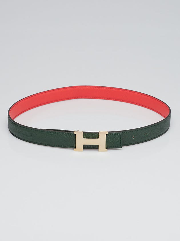 Hermes 24mm Rose Jaipur Box / Green Epsom Leather Gold Plated Constance H Belt Size 75