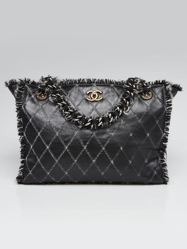 Chanel Black Quilted Leather and Tweed Tote Bag