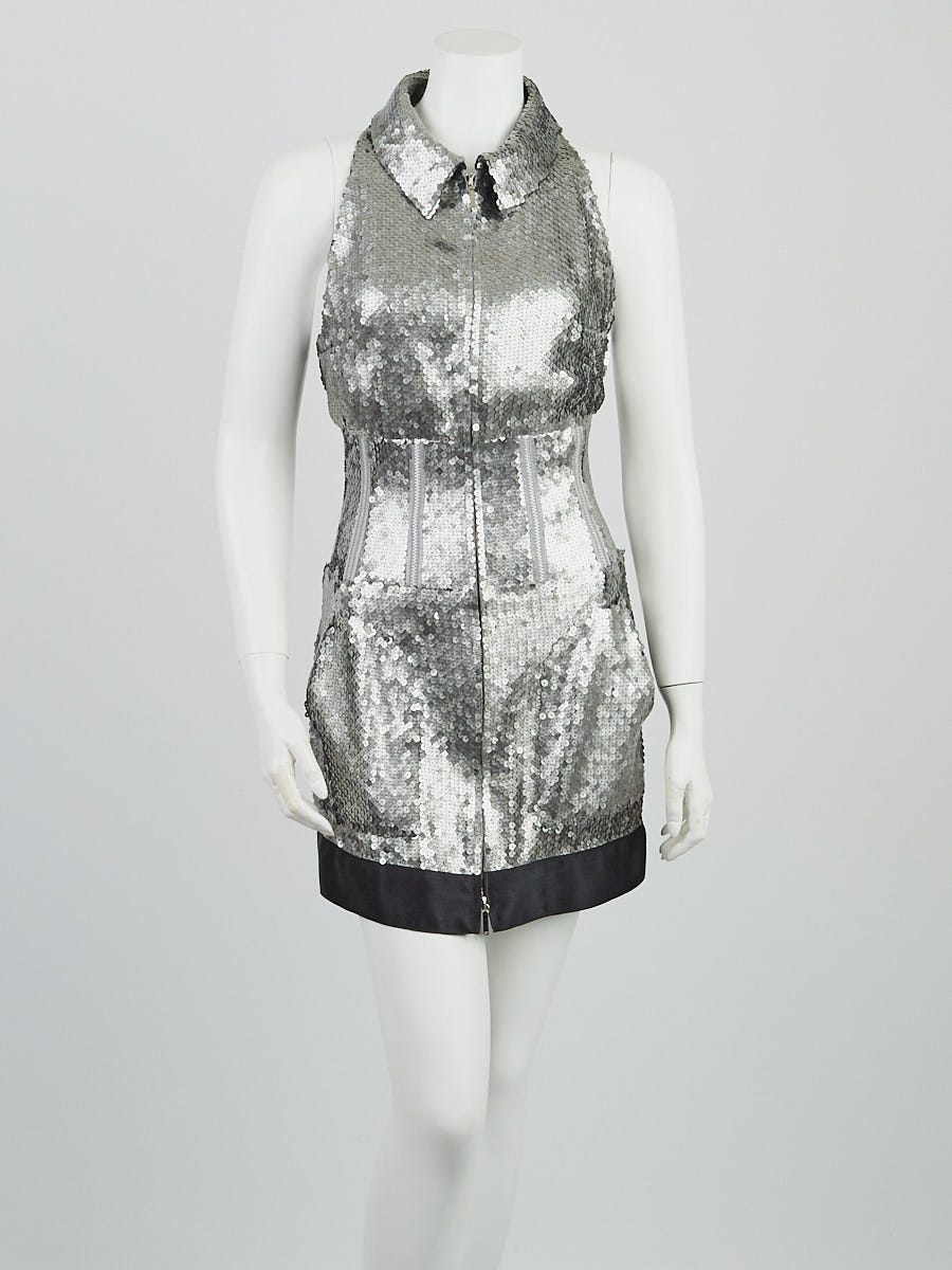Chanel Dark Silver Sequin Sleeveless Dress Size 6/38 - Yoogi's Closet
