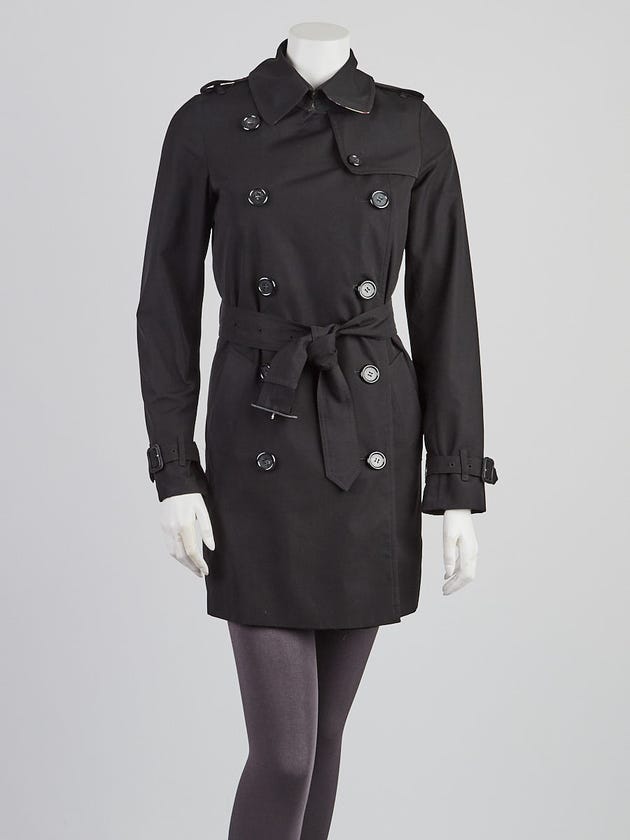 Burberry London Black Polyester Blend Mid-Length Belted Trench Coat Size 2