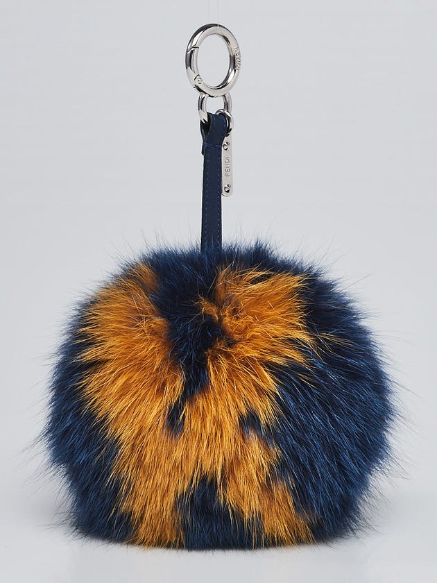Fendi Yellow/Blue Fox Fur Alphabet K Ball Key Hold and Bag Charm