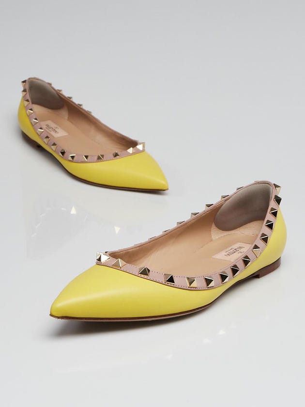Valentino Yellow Leather Rockstud Flats Size 7.5/38