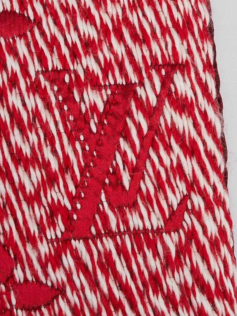 Louis Vuitton Red/White Wool/Silk Logomania Scarf - Yoogi's Closet