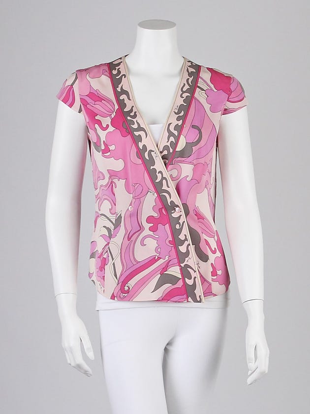 Emilio Pucci Pink Abstract Print Silk Blouse Size 6/40