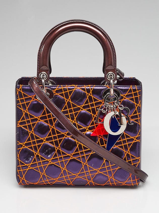 Christian Dior Limited Edition Metallic Purple/Orange Cannage Quilted Leather Anselm Reyle Medium Lady Dior Bag