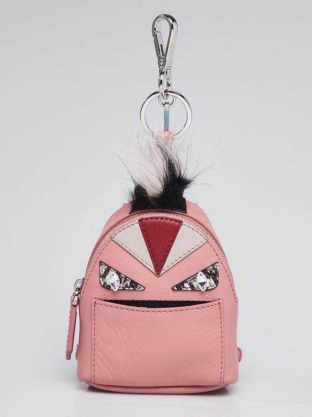 Fendi Pink Leather Monster Eyes Fur Backpack Key Chain and Bag Charm 7AR457