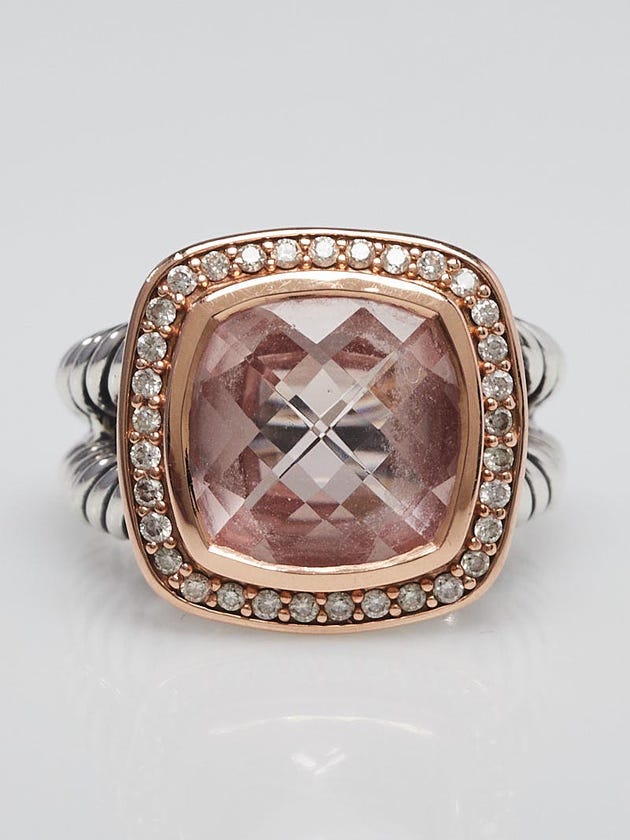 David Yurman 11mm Morganite with Diamonds and 18k Rose Gold Albion Ring Size 6