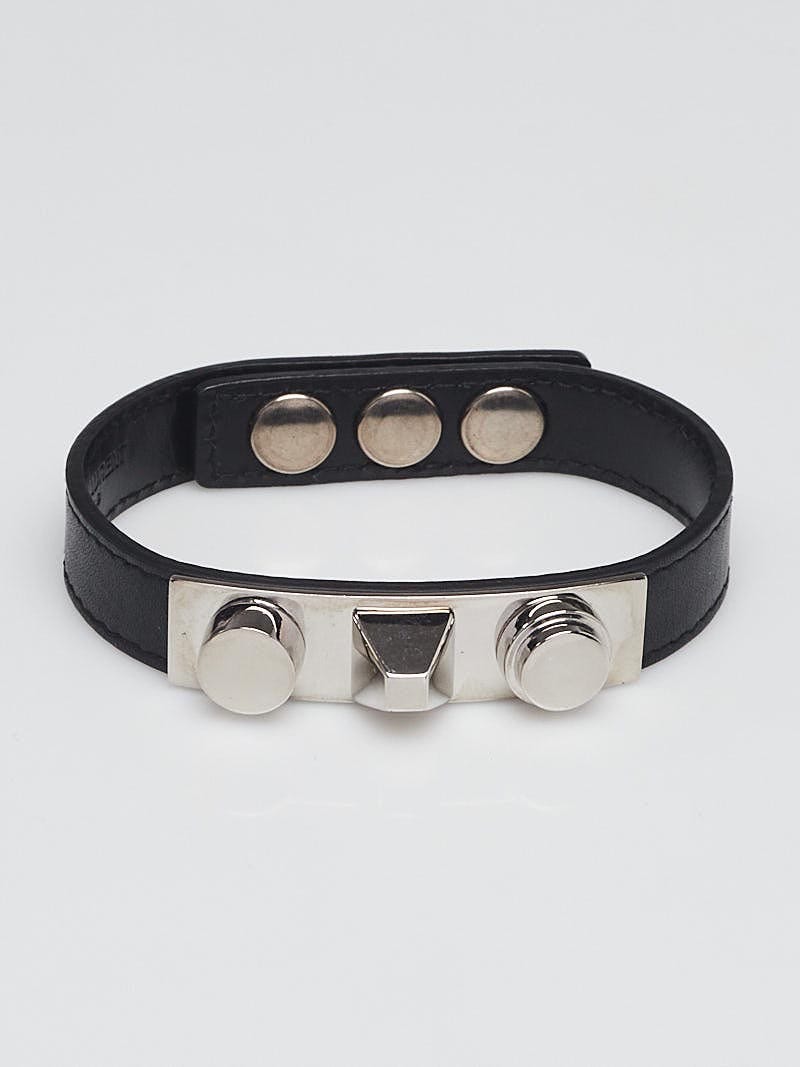 Yves Saint Laurent Black Leather Unique Stud Bracelet - Yoogi's Closet