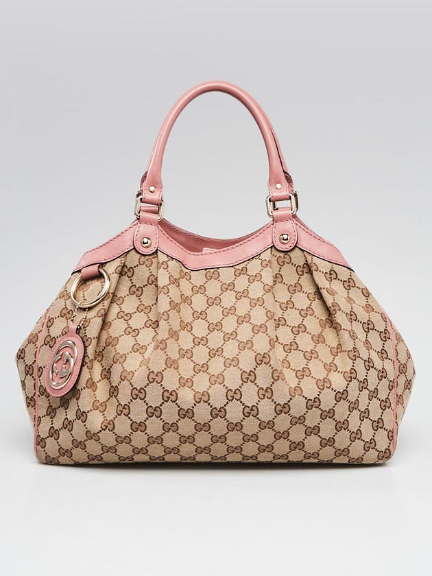 Gucci Beige/Pink GG Canvas Medium Sukey Tote Bag