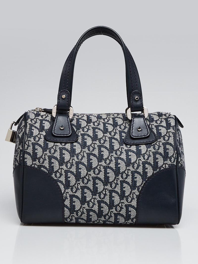 Christian Dior Vintage Blue Diorissimo Canvas Small Boston Bag