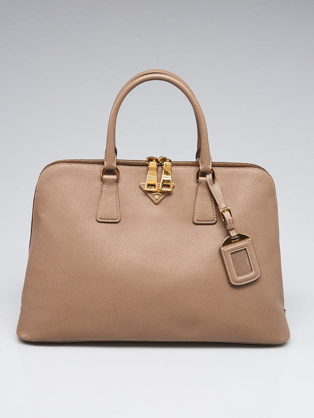 Prada Brown Saffiano Leather Open Promenade Bag 
