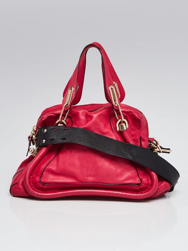 Chloe Peony Red Calfskin Leather Medium Paraty Military Bag