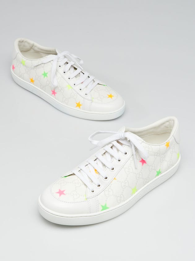 Gucci White GG Star Print Coated Canvas Lace Up Sneakers Size 8/38.5