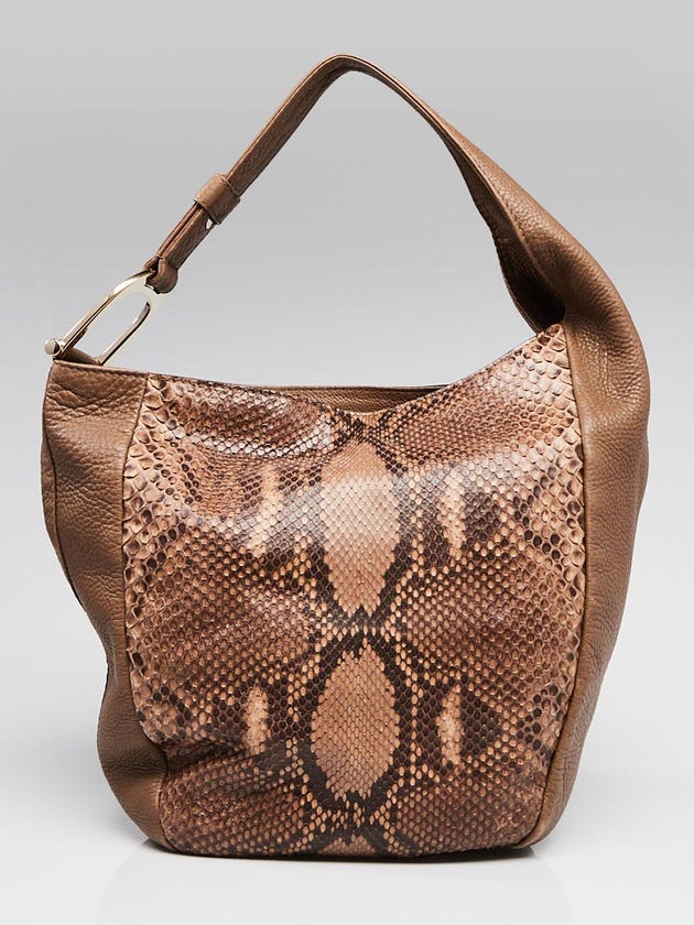 Gucci Brown Python and Leather Greenwich Hobo Bag