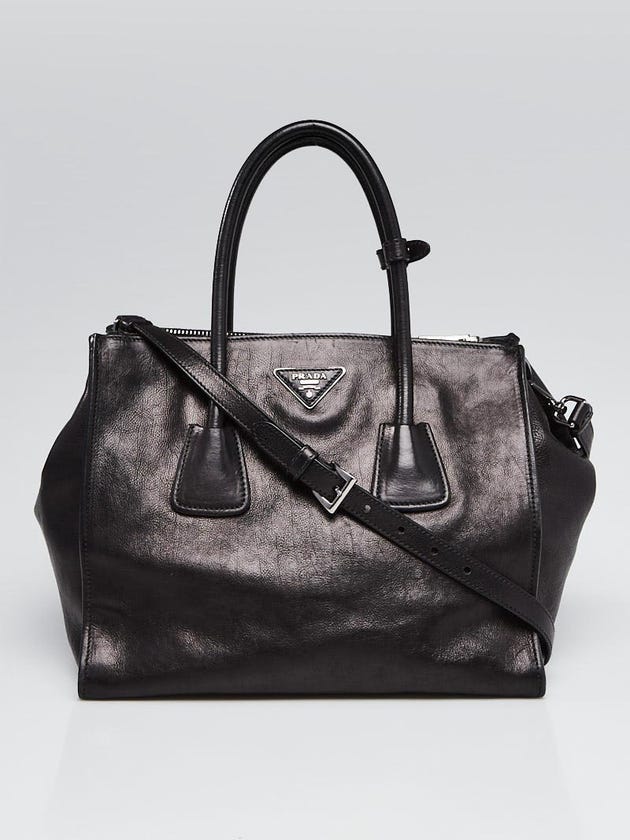Prada Black Glace Calfskin Leather Twin Pocket Double Handle Tote Bag BN2619