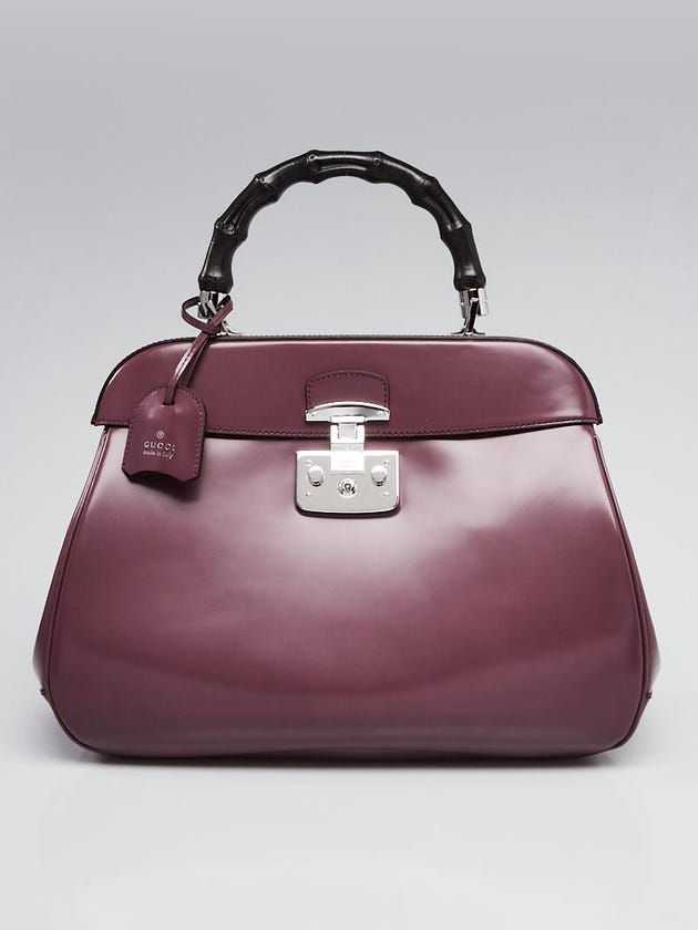 Gucci Purple Polished Leather Lady Lock Bamboo Top Handle Large Bag