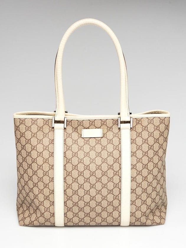 Gucci Beige/White Coated Canvas Large Tote Bag