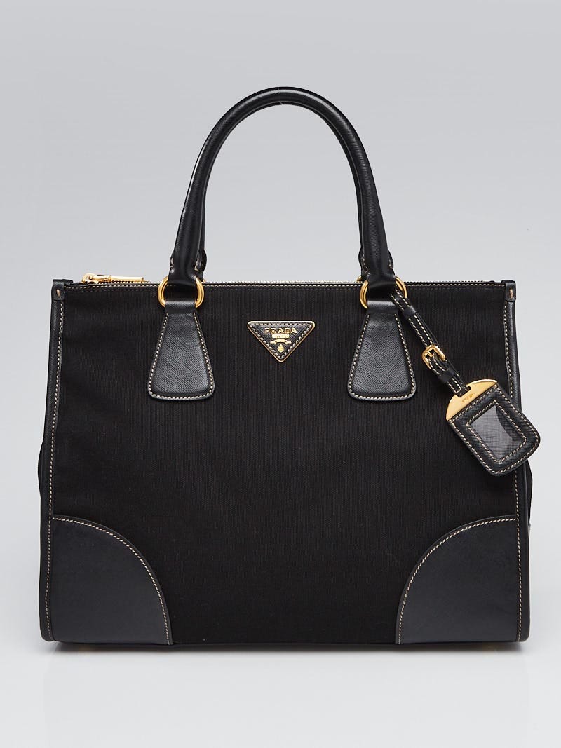 Prada Black Canvas and Saffiano Leather Top Handle Bag BN2264 Yoogi s Closet