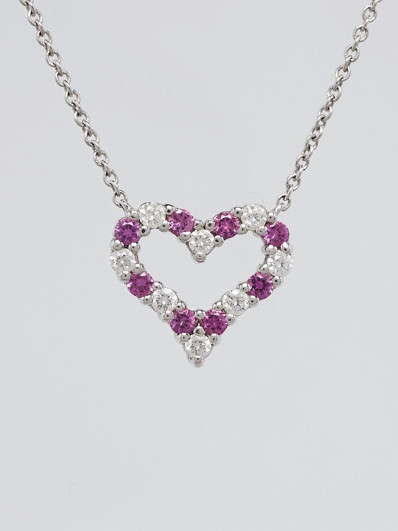 Excellent Tiffany & Co. Mini Heart Lock Pink Sapphire 18k White Gold  Necklace