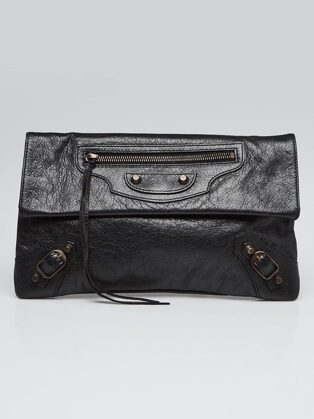 Balenciaga Black Lambskin Leather Envelope Clutch Bag