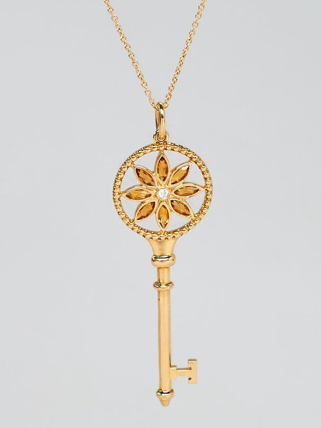 Tiffany & Co.18k Yellow Gold and Diamond Tiffany Keys Daisy Small Key Pendant Necklace