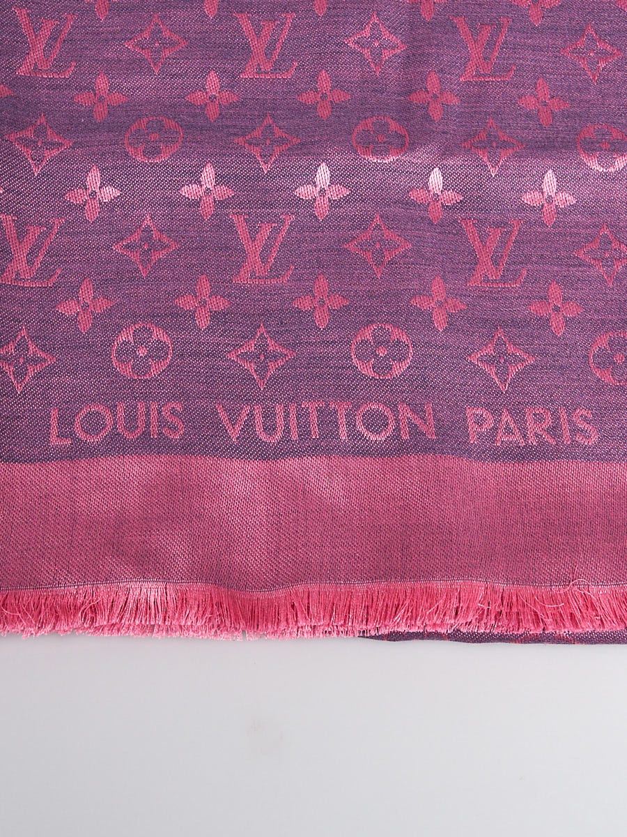Louis Vuitton Purple Monogram Wool/Silk Shine Shawl Scarf - Yoogi's Closet