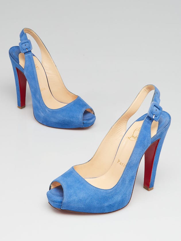 Christian Louboutin Royal Blue Suede Devalavi 120 Peep Toe Slingback Pumps Size 8/38.5