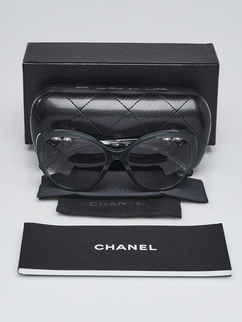Chanel Green Acetate Oversized Frame Pearl CC Sunglasses-5338