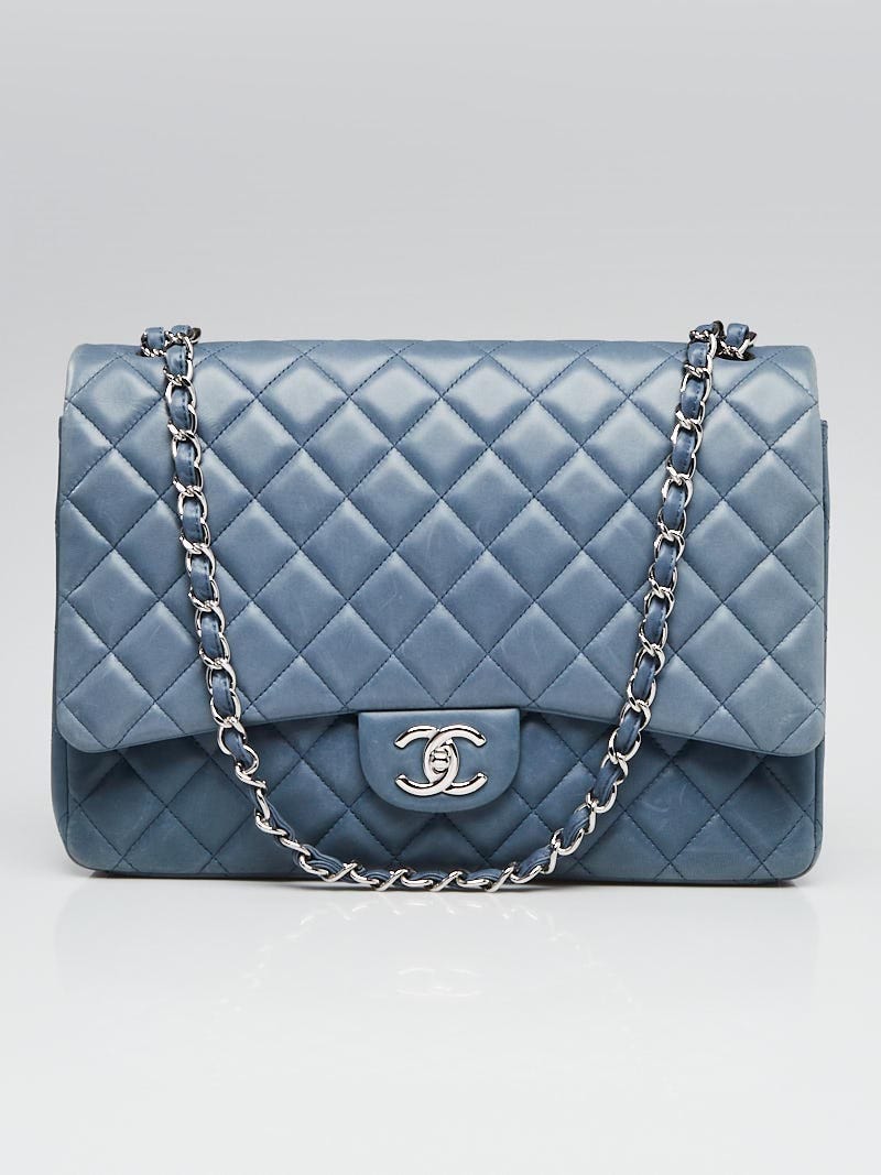 At Auction: CHANEL - Classic 08 Single Flap Bag - Blue Quilted