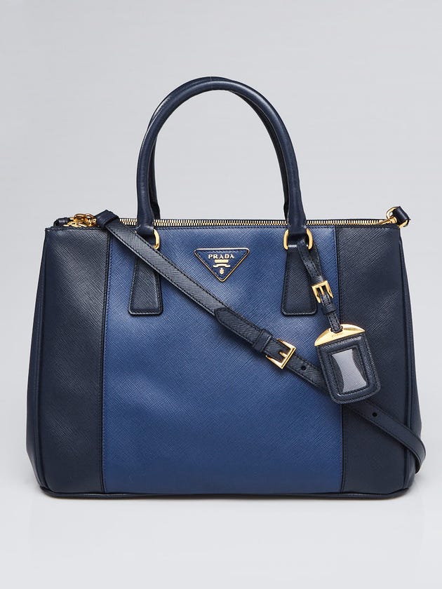 Prada Baltico/Blue Saffiano Lux Leather Medium Double Zip Tote Bag B2274C