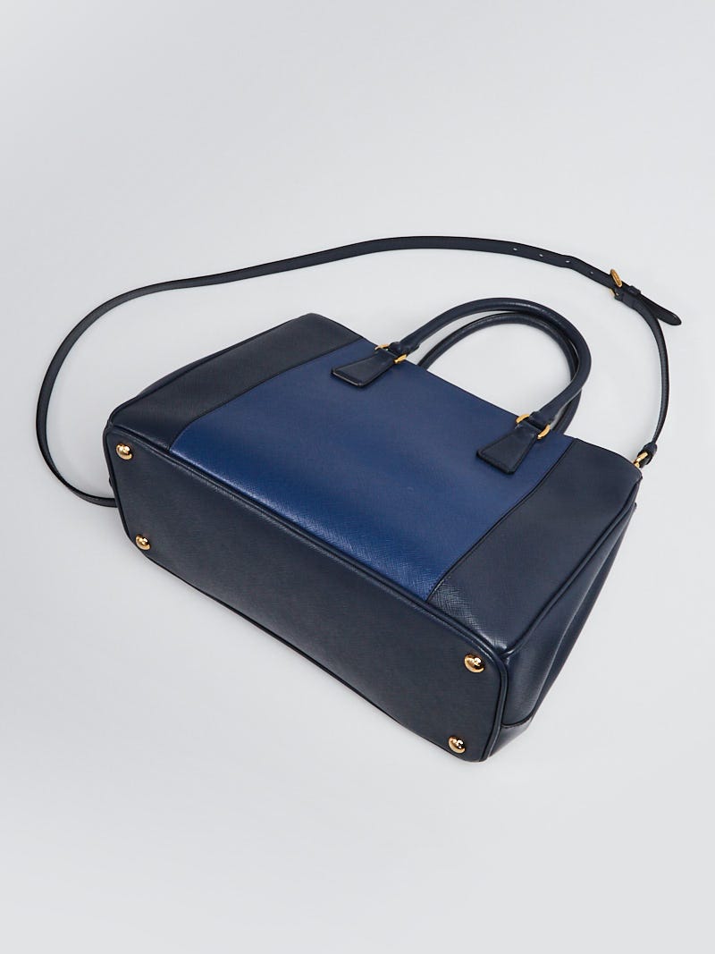Prada Baltico/Blue Saffiano Lux Leather Medium Double Zip Tote Bag