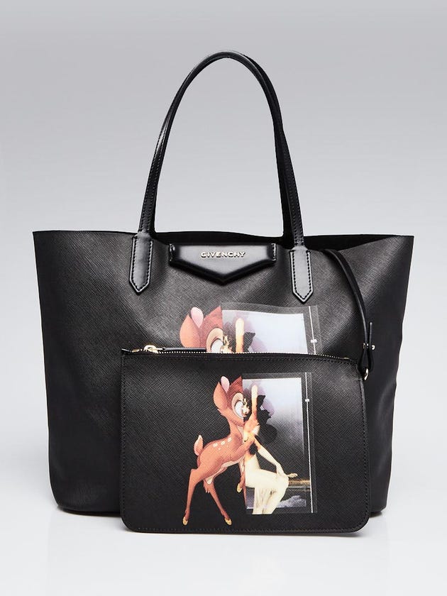 Givenchy Black Coated Canvas Bambi Antigona Small Tote Bag