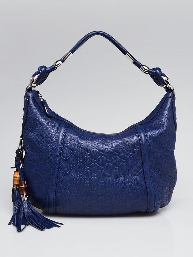 Gucci Blue Guccissima Leather Techno Horsebit Medium Hobo Bag