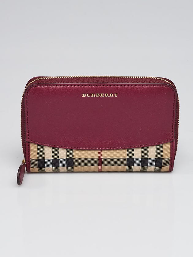 Burberry Burgundy Leather House Check Coated Canvas Marston Organizer Wallet