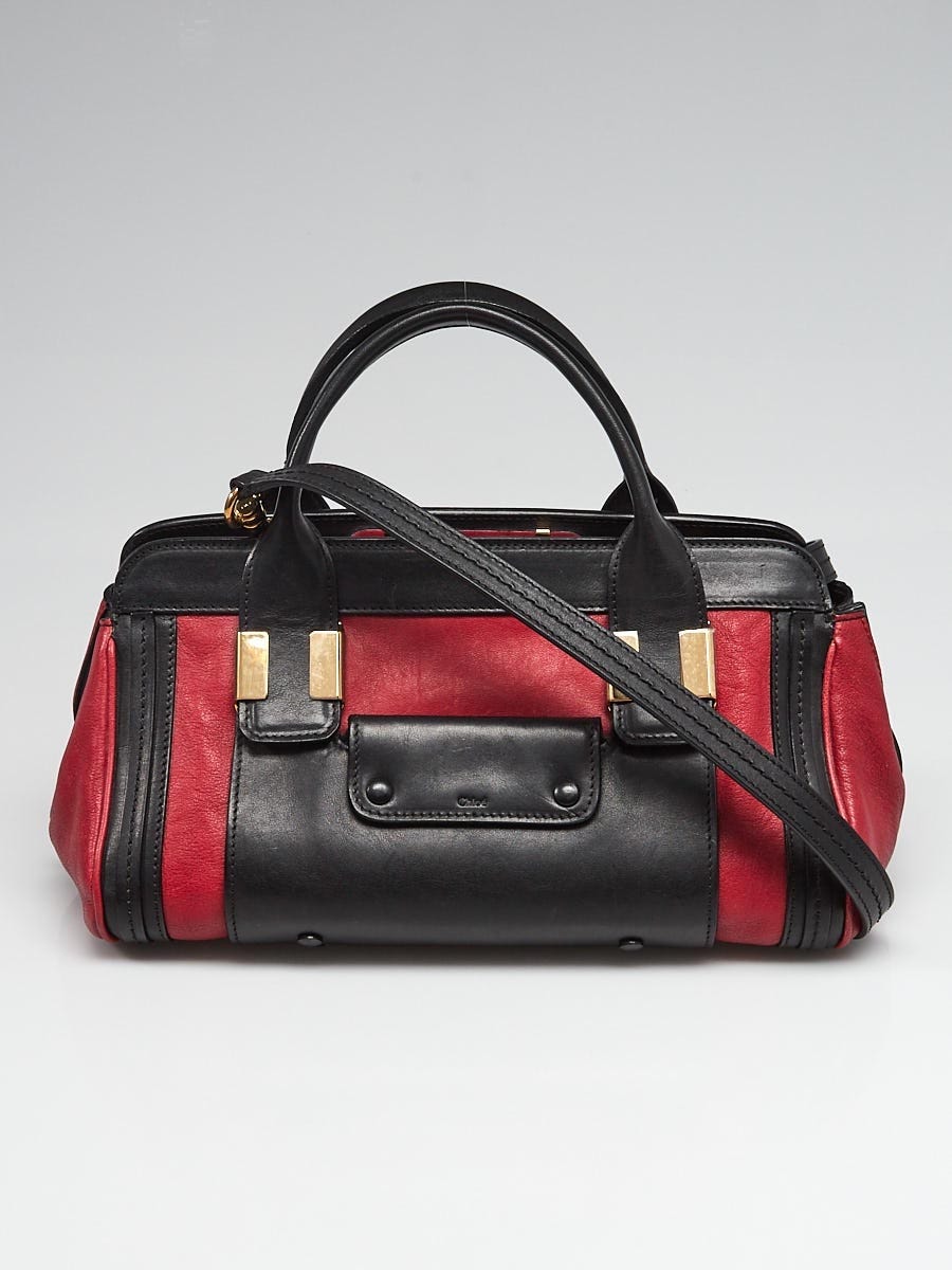 Chloe Black/Red Leather Colorblock Small Alice Satchel Bag