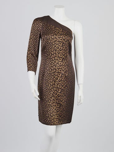 Gucci Green Leopard Print Silk Twill One-Shouldered Dress Size 4/38 | Yoogi's Closet Gucci Green Leopard Print Silk Twill One-Shouldered Dress Size 4/38 | Yoogi's Closet