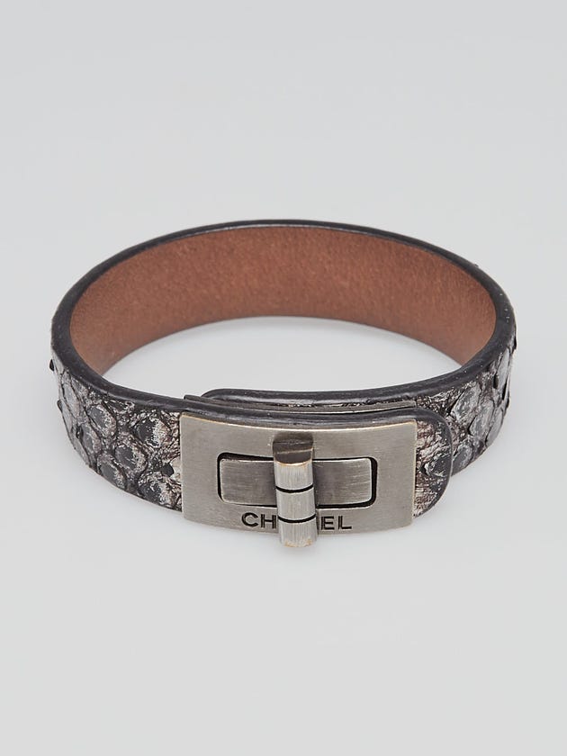 Chanel Black and Metallic Textured Leather Reissue Bracelet